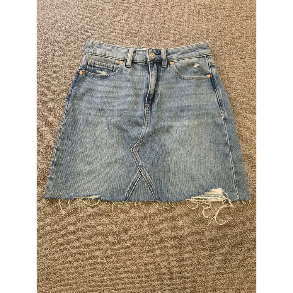 Paige Women 25 Blue‎ Distressed Raw Hem Denim Mini Skirt